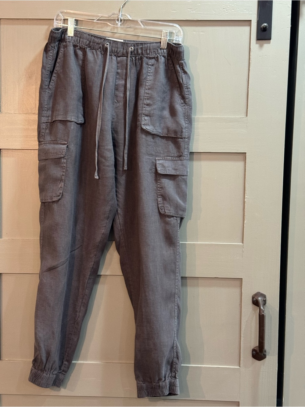 Women Gray linen Cargo Jogger Pants - Casual Utility Style